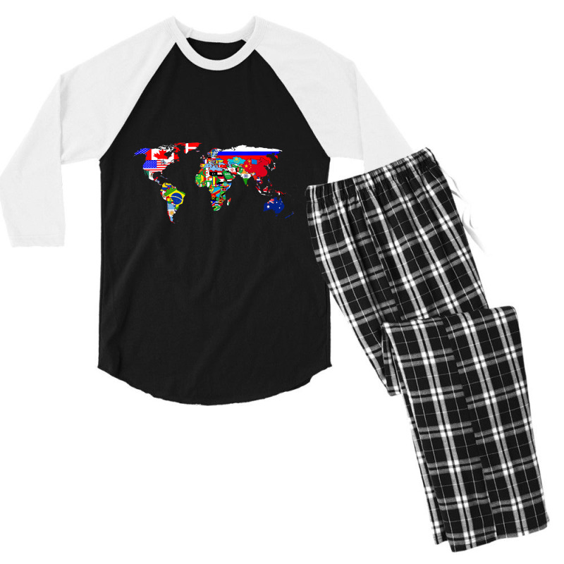 World Map Global Country Flag National Pride Atlas Men's 3/4 Sleeve Pajama Set | Artistshot