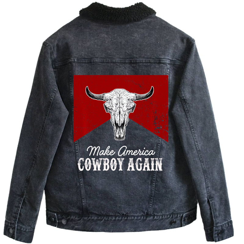 Western Country Bull Skull Makes America A Cowboy Unisex Sherpa-lined Denim Jacket | Artistshot