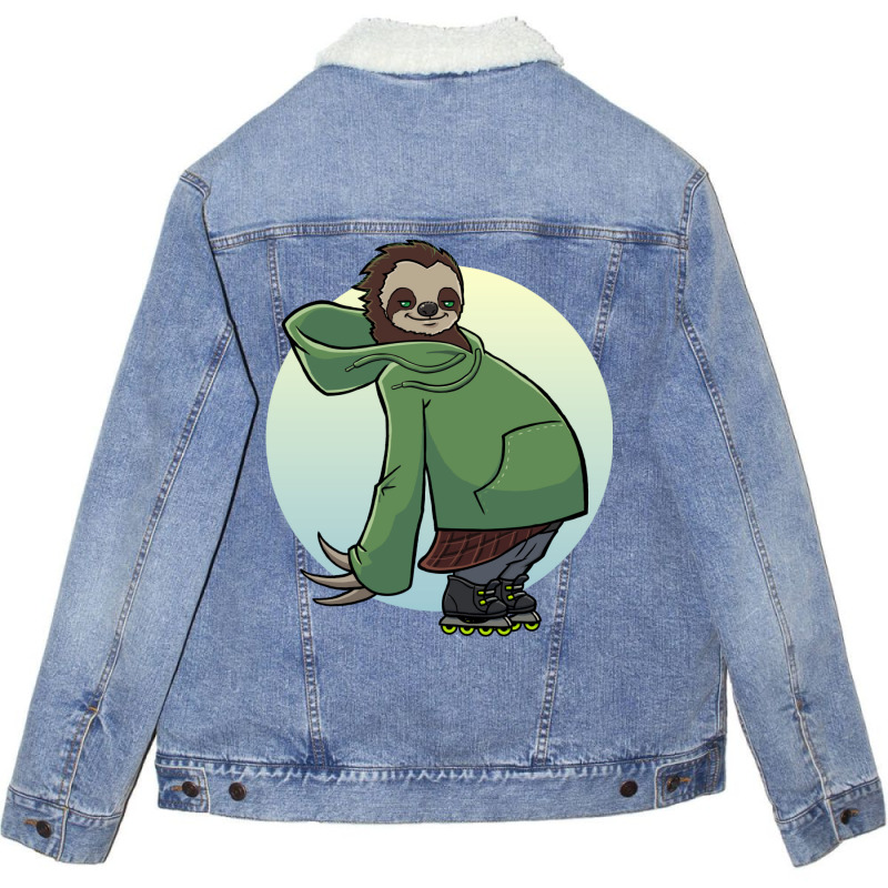 Sloth Roller Blade Skating Unisex Sherpa-Lined Denim Jacket by alchaobpsr | Artistshot