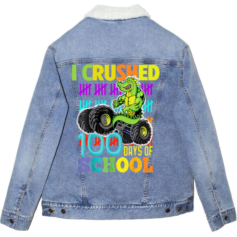 Mens Funny And Cute Alligator Monster Truck 100 Da Unisex Sherpa-lined Denim Jacket | Artistshot