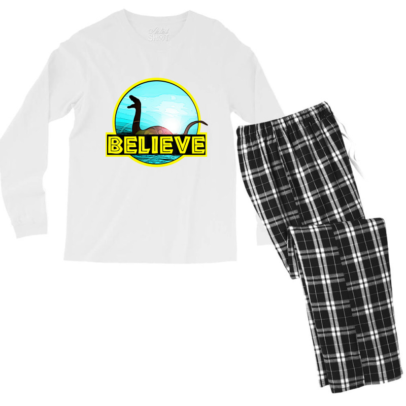 Believe Sea Monsters Ocean Plesiosaur Dinosaur Nes Men's Long Sleeve Pajama Set | Artistshot