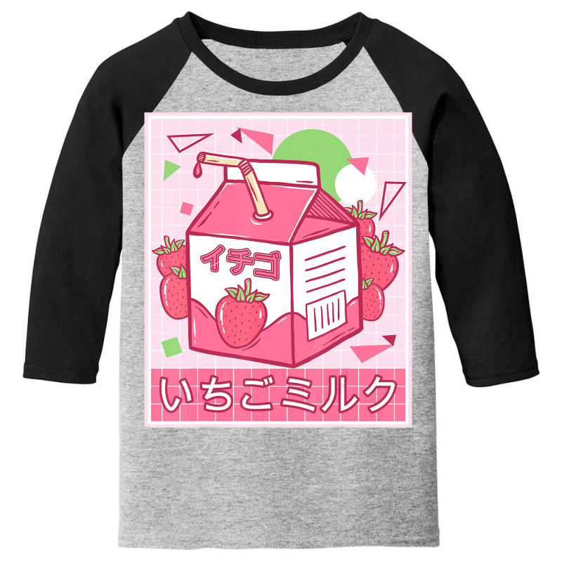 Funny Retro Japanese Kawaii Strawberry Milkshake 9 Youth 3/4 Sleeve by bonne | Artistshot