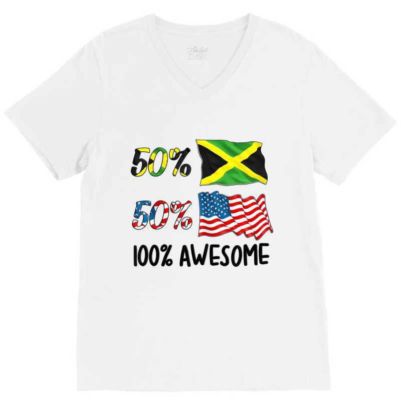 Kids 50% American 50% Jamaican 100% Awesome Boy Gi V-neck Tee | Artistshot