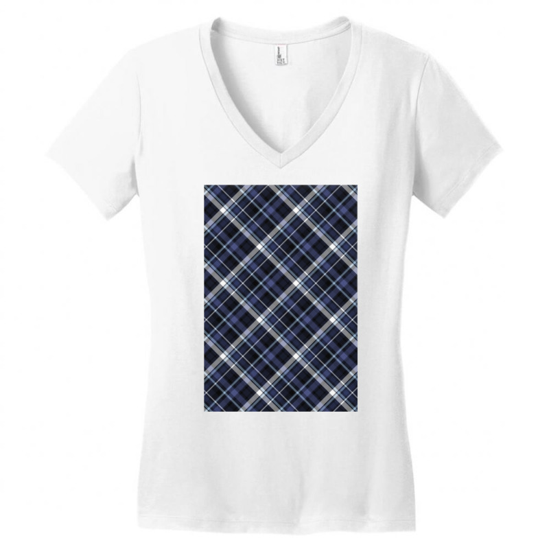 Blue And Grey Checks Pattern Women's V-Neck T-Shirt by caplessoroan | Artistshot