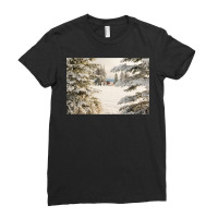 Classic Red Barn And Snow Scene Ladies Fitted T-shirt | Artistshot