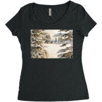 Classic Red Barn And Snow Scene Women's Triblend Scoop T-shirt | Artistshot