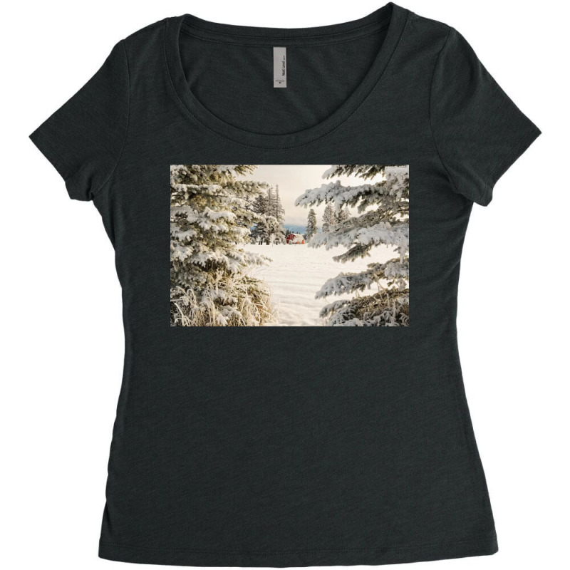 Classic Red Barn And Snow Scene Women's Triblend Scoop T-shirt by sekelneald | Artistshot