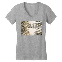 Classic Red Barn And Snow Scene Women's V-neck T-shirt | Artistshot