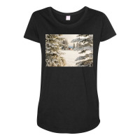 Classic Red Barn And Snow Scene Maternity Scoop Neck T-shirt | Artistshot