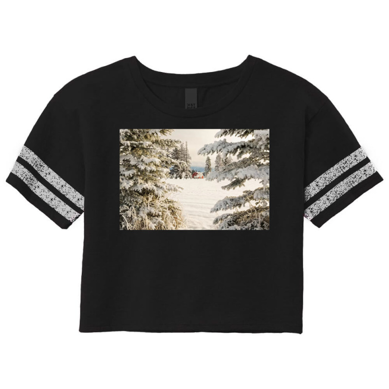 Classic Red Barn And Snow Scene Scorecard Crop Tee by sekelneald | Artistshot