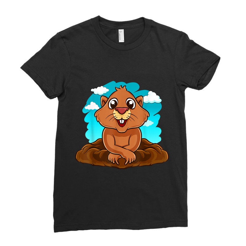 Kids Groundhog Day Boy Girl Cute Marmota Woodchuck Ladies Fitted T-Shirt by ChristinaMarieCavanaugh | Artistshot