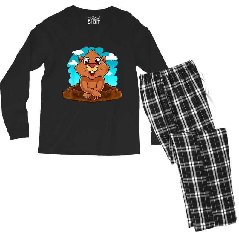 Kids Groundhog Day Boy Girl Cute Marmota Woodchuck Men's Long Sleeve Pajama Set by ChristinaMarieCavanaugh | Artistshot