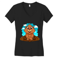 Kids Groundhog Day Boy Girl Cute Marmota Woodchuck Women's V-neck T-shirt | Artistshot