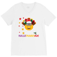 Happy Hallothanksmas Cats Lover Halloween Merry Ch V-neck Tee | Artistshot