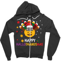 Happy Hallothanksmas Cats Lover Halloween Merry Ch Zipper Hoodie | Artistshot