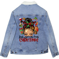 Just A Girl Who Loves Christmas Afro Messy Bun Lig Unisex Sherpa-lined Denim Jacket | Artistshot