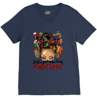 Just A Girl Who Loves Christmas Afro Messy Bun Lig V-neck Tee | Artistshot