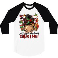 Just A Girl Who Loves Christmas Afro Messy Bun Lig 3/4 Sleeve Shirt | Artistshot