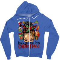 Just A Girl Who Loves Christmas Afro Messy Bun Lig Zipper Hoodie | Artistshot