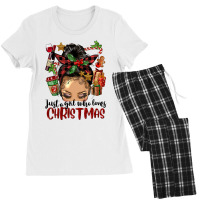 Just A Girl Who Loves Christmas Afro Messy Bun Lig Women's Pajamas Set | Artistshot