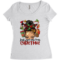 Just A Girl Who Loves Christmas Afro Messy Bun Lig Women's Triblend Scoop T-shirt | Artistshot