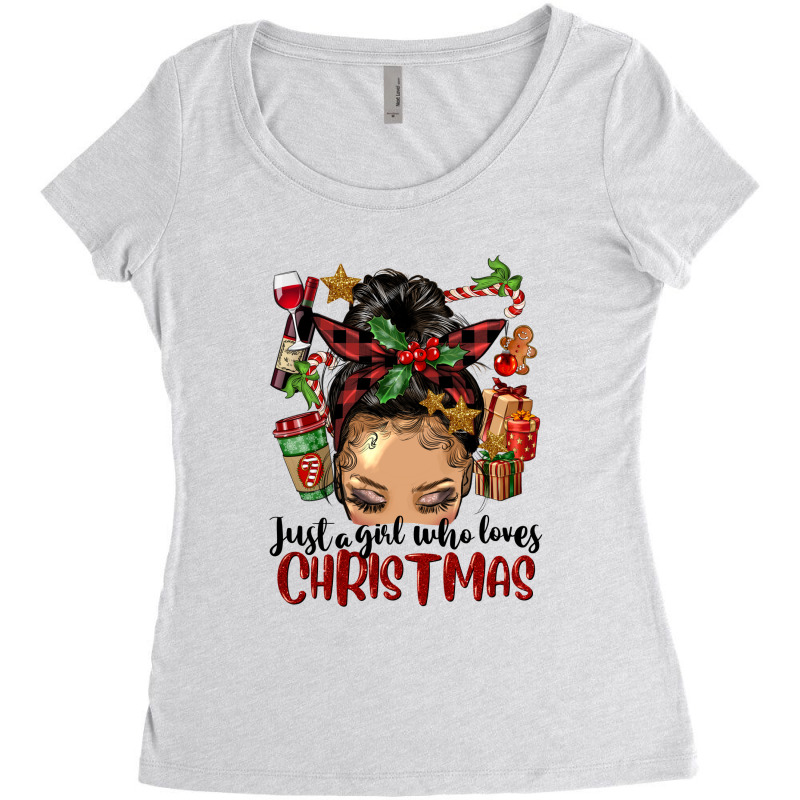 Just A Girl Who Loves Christmas Afro Messy Bun Lig Women's Triblend Scoop T-shirt | Artistshot