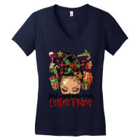 Just A Girl Who Loves Christmas Afro Messy Bun Lig Women's V-neck T-shirt | Artistshot