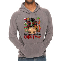 Just A Girl Who Loves Christmas Afro Messy Bun Lig Vintage Hoodie | Artistshot