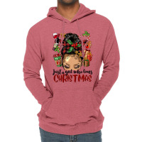 Just A Girl Who Loves Christmas Afro Messy Bun Lig Lightweight Hoodie | Artistshot