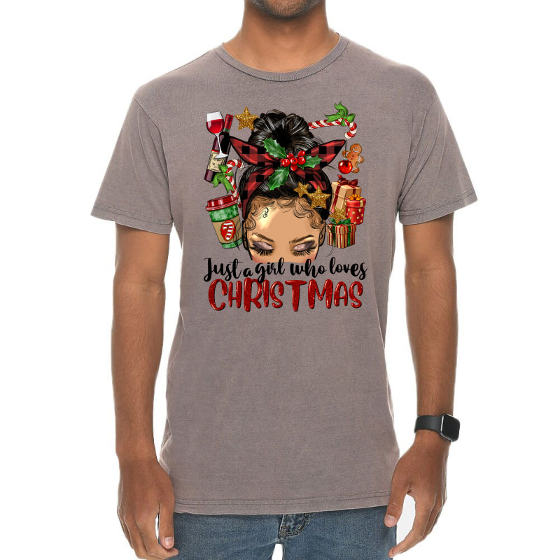 Just A Girl Who Loves Christmas Afro Messy Bun Lig Vintage T-shirt | Artistshot