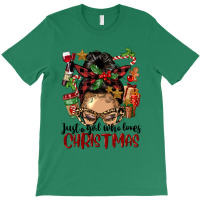 Just A Girl Who Loves Christmas Afro Messy Bun Lig T-shirt | Artistshot