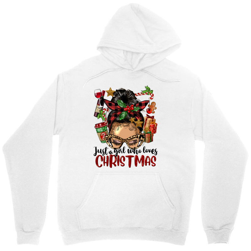 Just A Girl Who Loves Christmas Afro Messy Bun Lig Unisex Hoodie | Artistshot