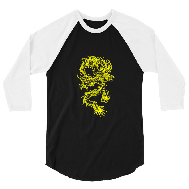 Yellow Chinese Dragon 3/4 Sleeve Shirt | Artistshot