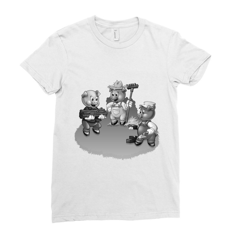 Three Little Pigs - Black And White Artwork Ladies Fitted T-Shirt by osianism | Artistshot