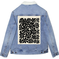 Black And White Retro Floral Art Print Unisex Sherpa-lined Denim Jacket | Artistshot