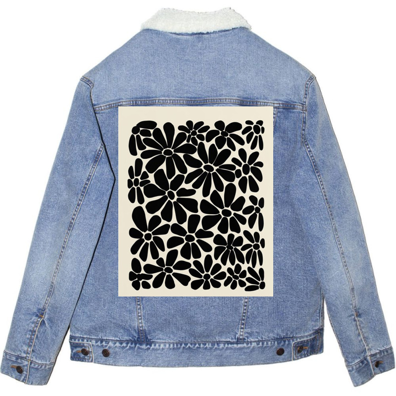 Black And White Retro Floral Art Print Unisex Sherpa-Lined Denim Jacket by ronaldojon | Artistshot