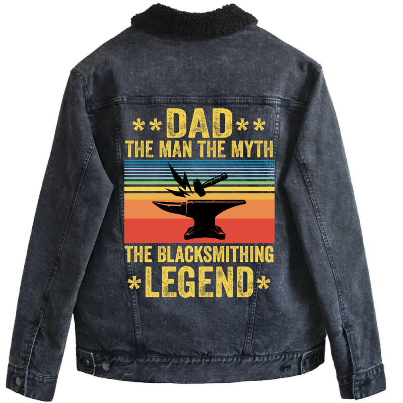 Vintage The Blacksmithing Legend Funny Fathers Day Unisex Sherpa-Lined Denim Jacket by kauicaosja2 | Artistshot