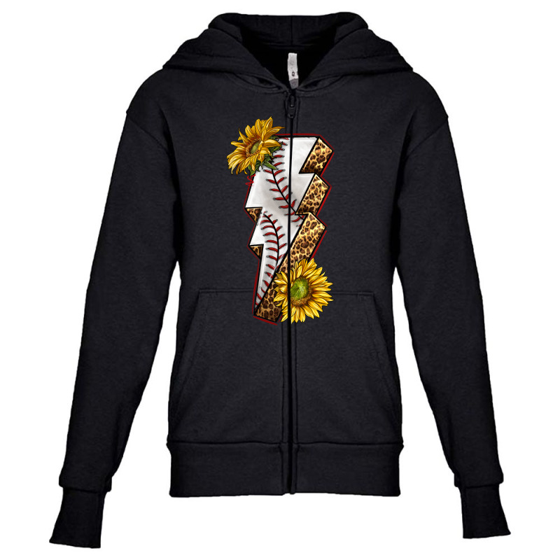 Sport Baseball  Lightning Bolt Youth Zipper Hoodie by enoddigitalart@gmail.com | Artistshot