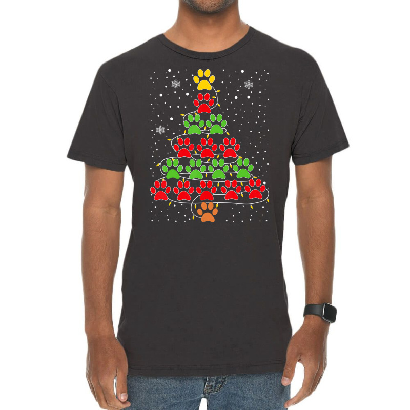 Dog Paws Christmas Tree Lights Xmas Dogs Lovers Pa Vintage T-shirt | Artistshot