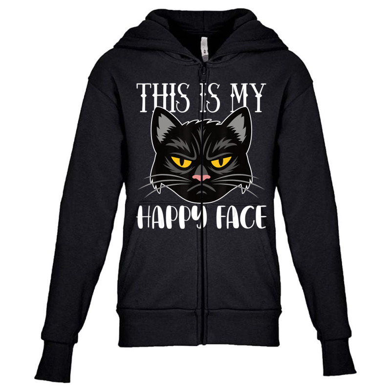 This Is My Happy Face Unimpressed Black Cat In Ang Youth Zipper Hoodie by hilkeriver | Artistshot