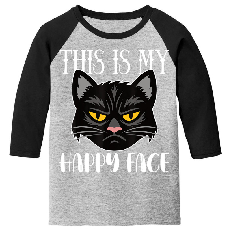 This Is My Happy Face Unimpressed Black Cat In Ang Youth 3/4 Sleeve by hilkeriver | Artistshot