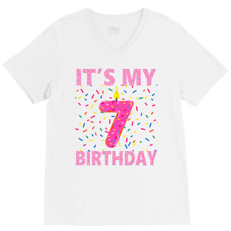 Sweet Donut It's My 7th Birthday Shirt 7 Yrs Old G V-neck Tee | Artistshot