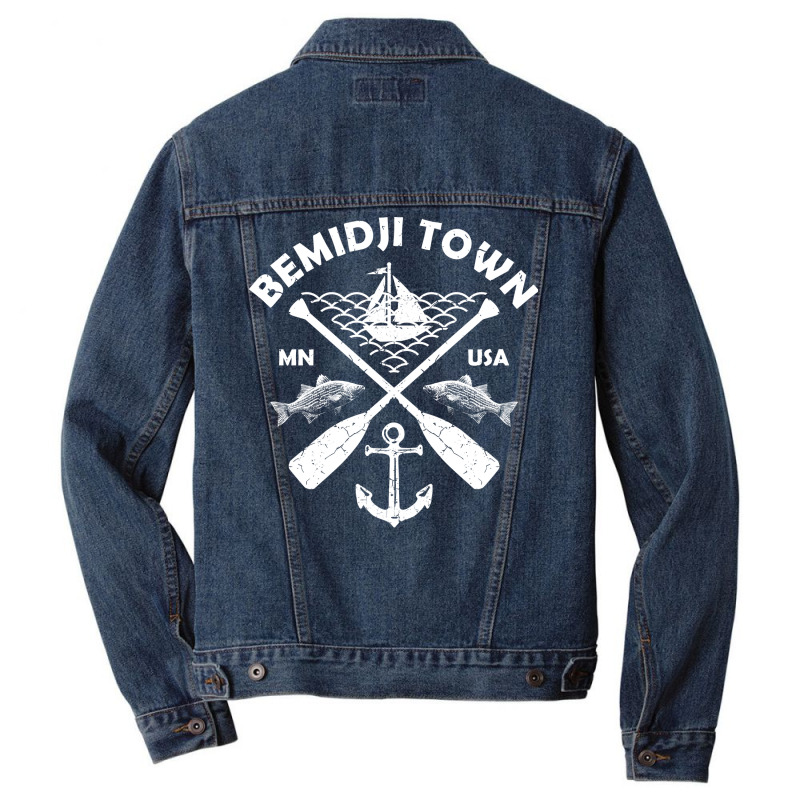 Bemidji Lake Town Minnesota Fishing Boat Paddle Ad Men Denim Jacket | Artistshot