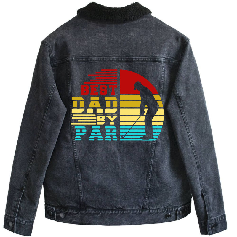 Best Dad By Par Retro Sunset Unisex Sherpa-lined Denim Jacket | Artistshot