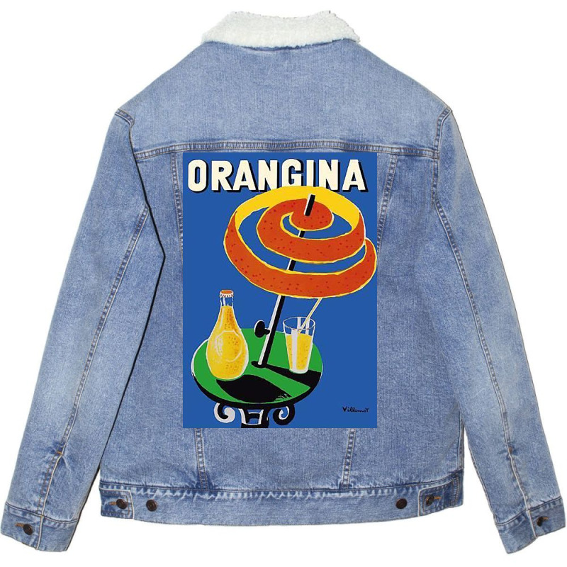 Orangina Sparkling Soda   Umbrella Ad Unisex Sherpa-lined Denim Jacket | Artistshot