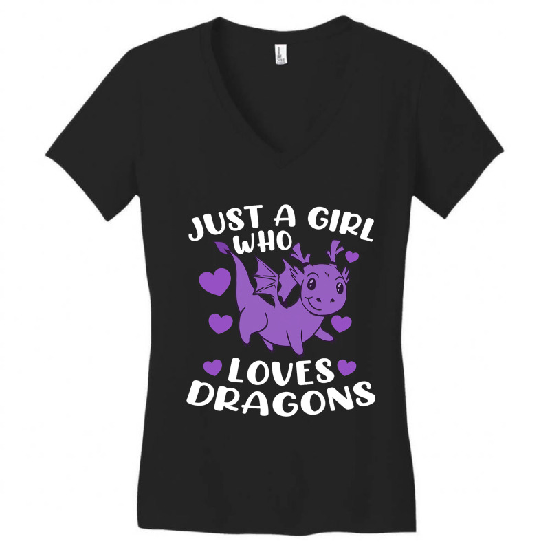 Just A Girl Who Loves Dragons Purple Cute Dragon L Women's V-Neck T-Shirt by SCOTTALLENZ | Artistshot