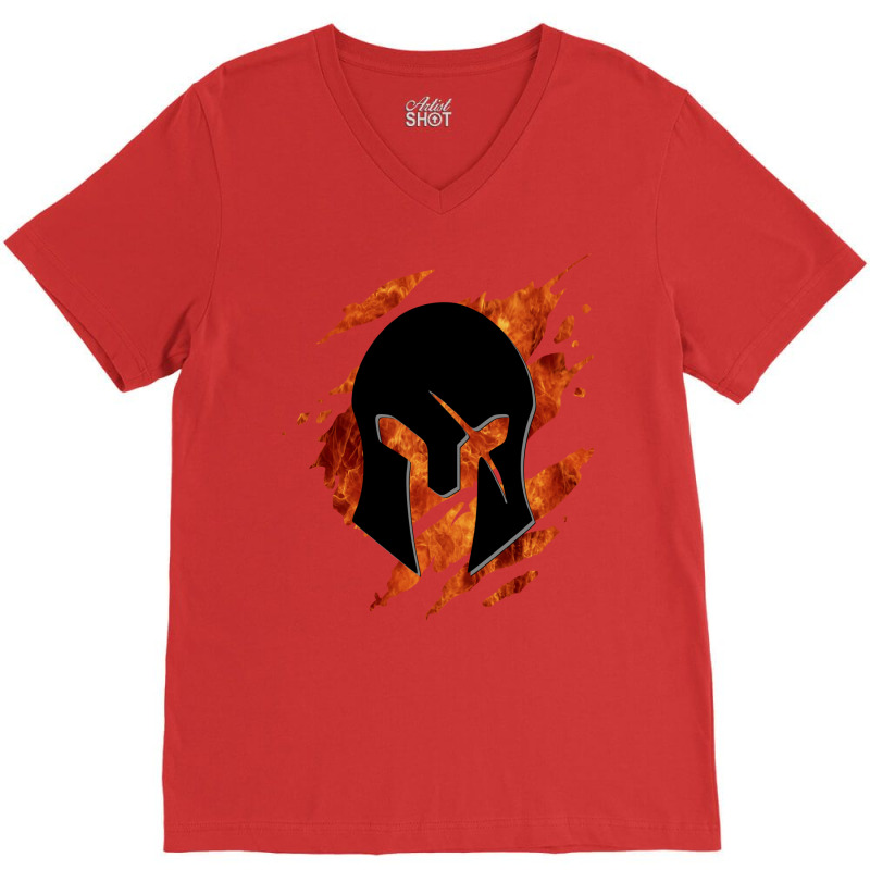 Spartan Helmet Fire V-Neck Tee by ashdhacreanei | Artistshot