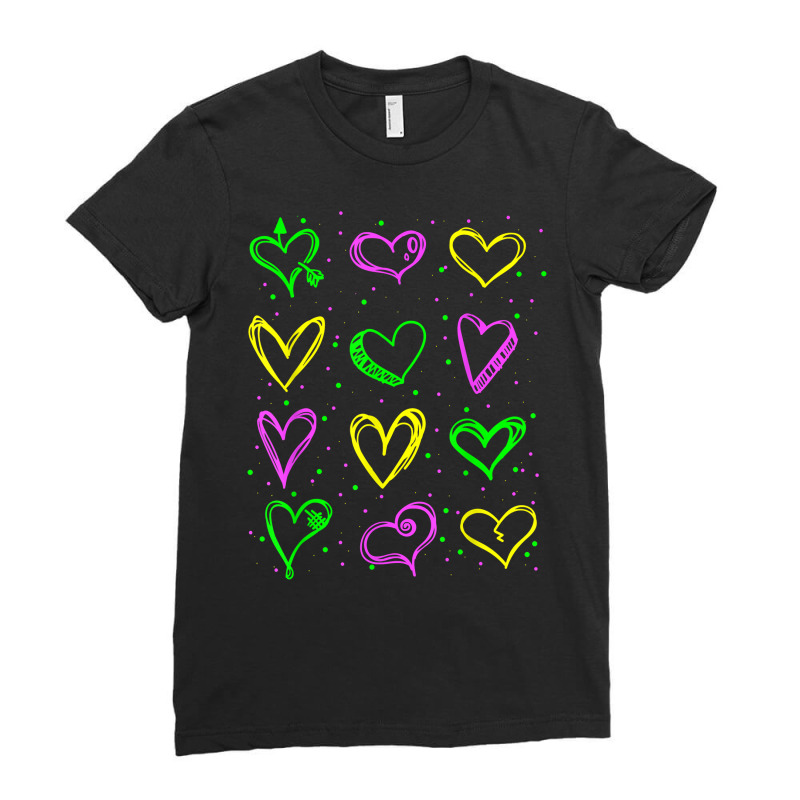 Mardi Gras Hearts Cute Carnival Parade Masquerade Ladies Fitted T-Shirt by lorriecour | Artistshot