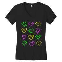 Mardi Gras Hearts Cute Carnival Parade Masquerade Women's V-neck T-shirt | Artistshot