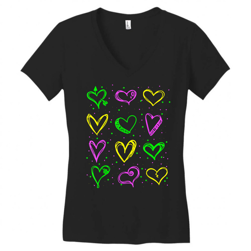 Mardi Gras Hearts Cute Carnival Parade Masquerade Women's V-Neck T-Shirt by lorriecour | Artistshot